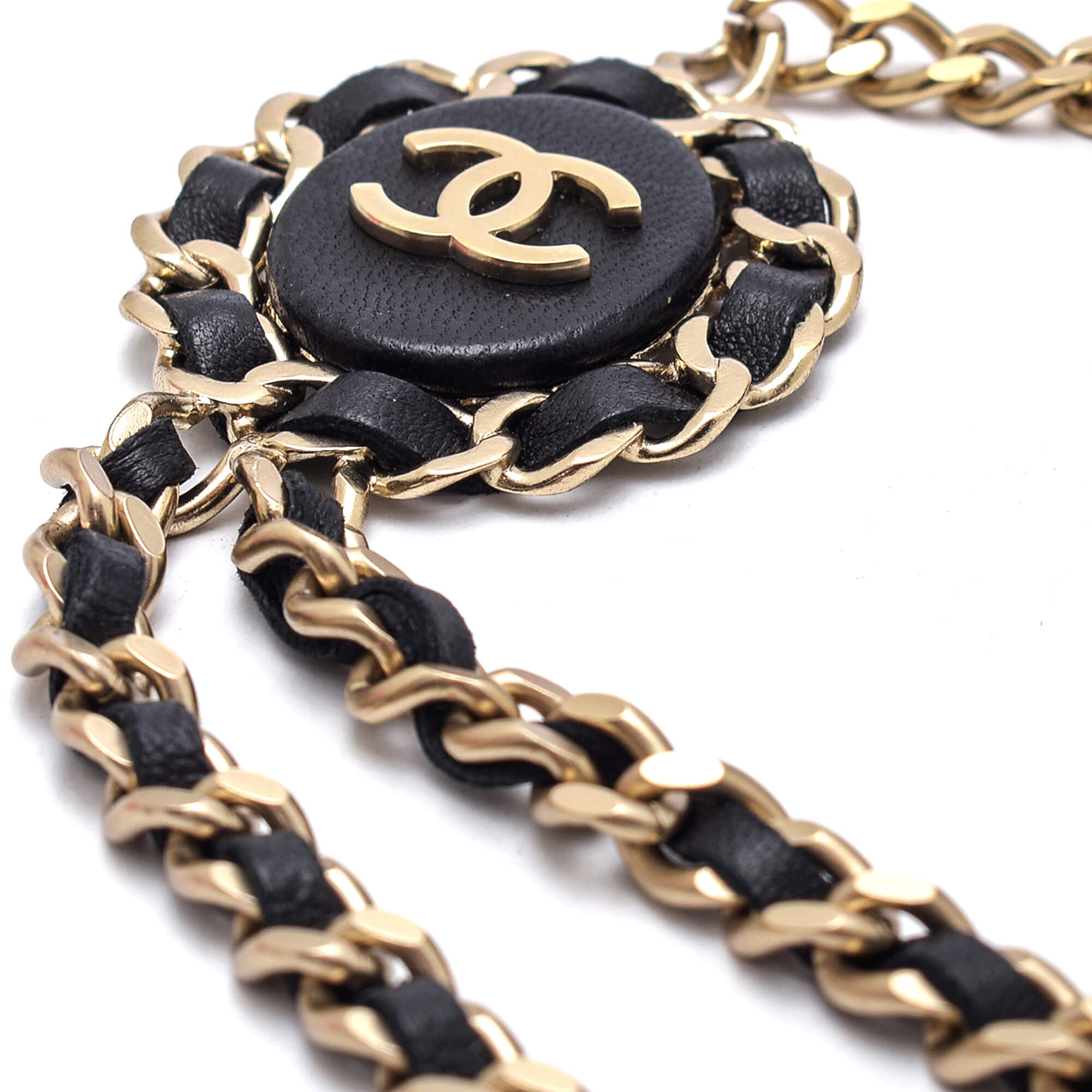 Chanel - Black Leather Chain Necklace and B16 Interwoven Belt 